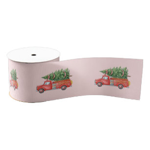 Watercolor Firefighter Christmas Fire Truck Grosgrain Ribbon