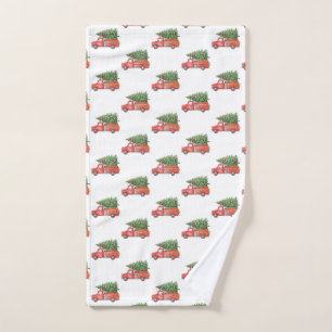 Watercolor Firefighter Christmas Fire Truck  Hand Towel