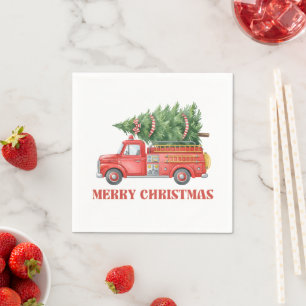 Watercolor Firefighter Christmas Fire Truck Napkin