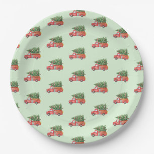Watercolor Firefighter Christmas Fire Truck Paper Plate