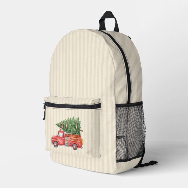 Watercolor Firefighter Christmas Fire Truck  Printed Backpack (Back Corner Right)