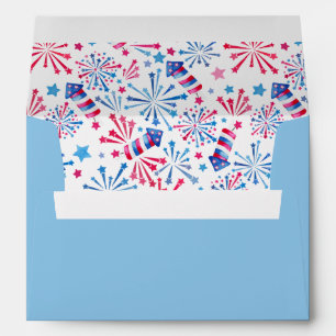 Watercolor Fireworks and Rockets 4th Of July Envelope