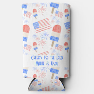 Watercolor Fireworks, Flags & Popsicles Koozie