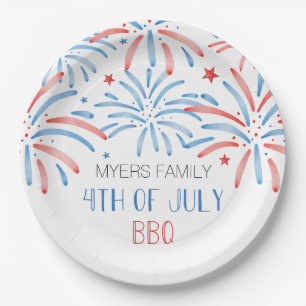 Watercolor Fireworks Fourth of July Party Paper Pl Plate