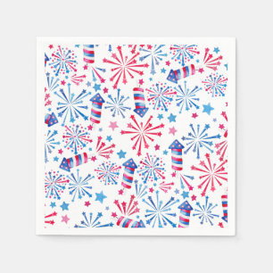 Watercolor Fireworks Rockets 4th of July Party Napkin