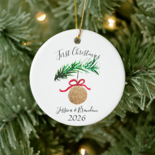 Watercolor First Christmas Tree Merry and bright Ceramic Tree Decoration