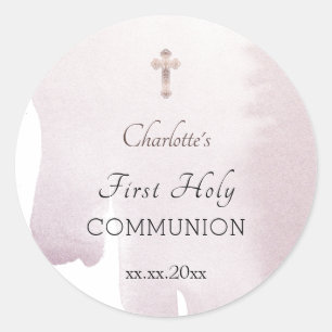 watercolor First Holy Communion Classic Round Sticker
