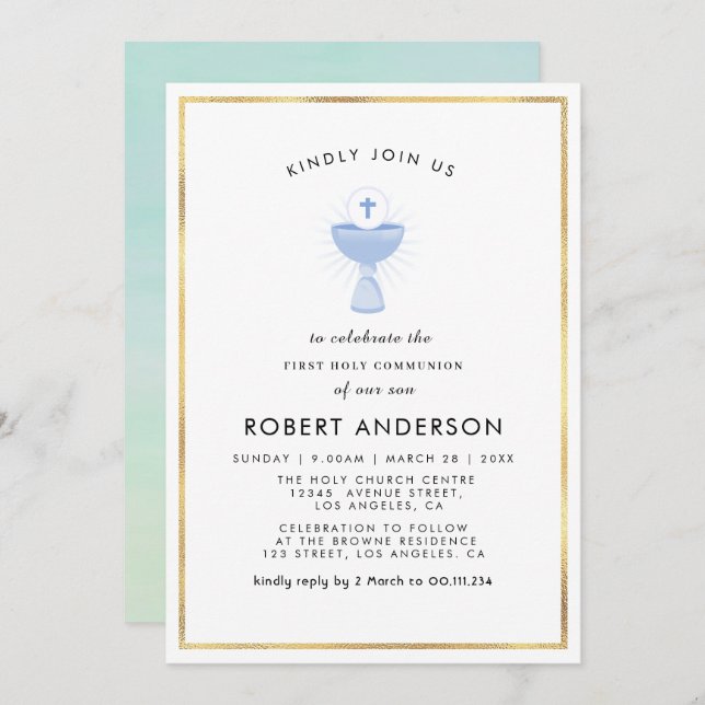 watercolor first holy communion invitation (Front/Back)