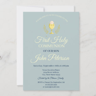 Watercolor First Holy Communion Light Blue Invitation