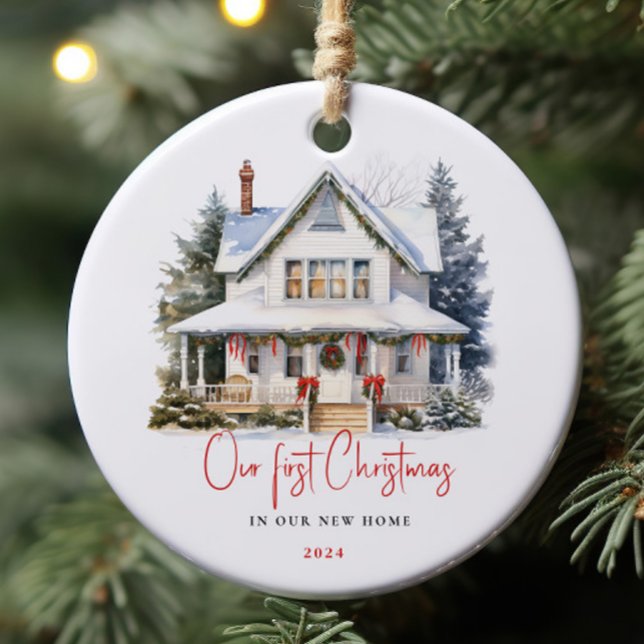 Watercolor First Home Christmas Keepsake Ornament (Creator Uploaded)