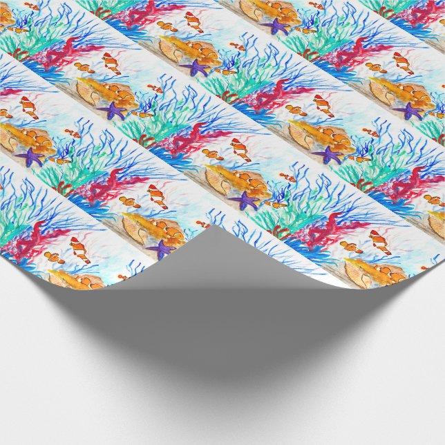 watercolor fish ocean Nautical Sea Cute Fisherman Wrapping Paper (Corner)