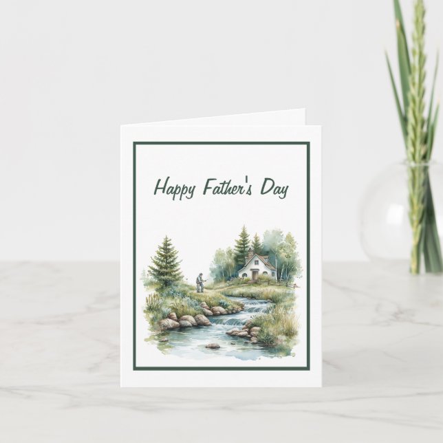 Watercolor Fisherman by Stream Father's Day Card (Front)