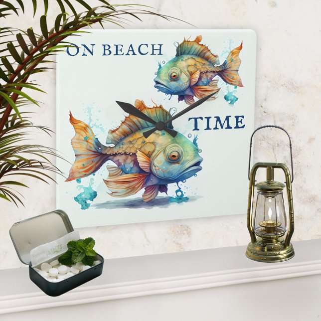 Watercolor Fishes Beach House  Square Wall Clock (Creator Uploaded)