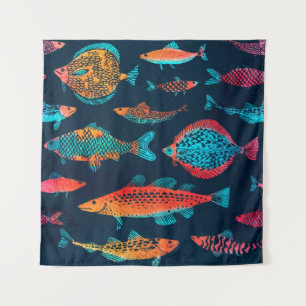 Watercolor Fishes: Deep Blue Seamless Tapestry