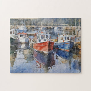 Watercolor Fishing Boats  Jigsaw Puzzle