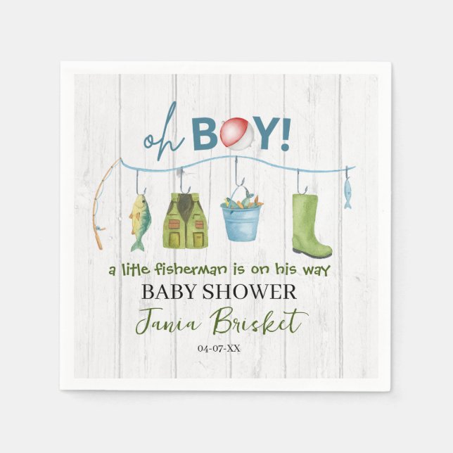 Watercolor Fishing Lure Baby Shower Boy Napkin (Front)