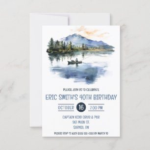 Watercolor Fishing, Mountains, Lake Birthday Party Invitation