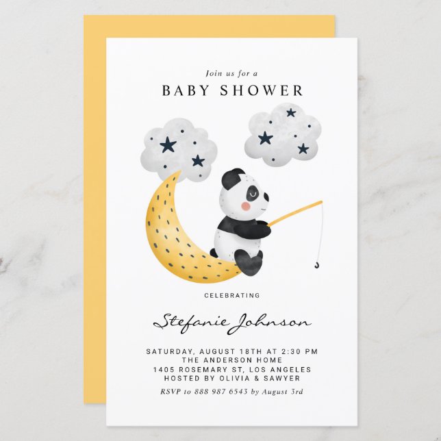 Watercolor Fishing Panda Baby Shower Invitation (Front/Back)