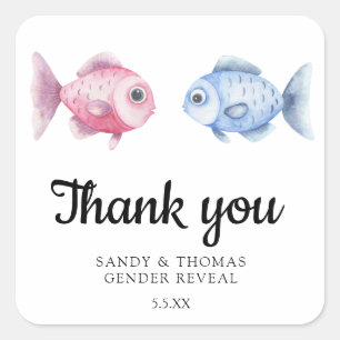Watercolor Fishing Thank you gender reveal Square Sticker