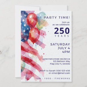 Watercolor Flag 250 4th of July Party Invitation