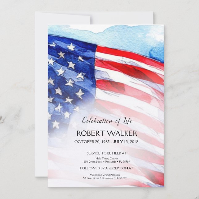 Watercolor Flag Life Celebration  Invitation (Front)