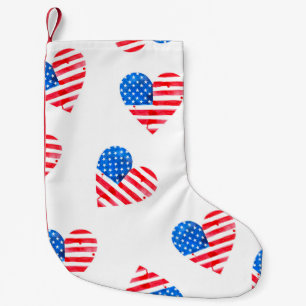 Watercolor flag of America in the shape of hearts Small Christmas Stocking