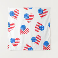Watercolor flag of America in the shape of hearts
