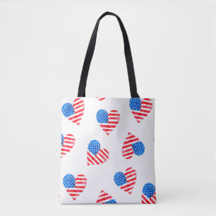 Watercolor flag of America in the shape of hearts Tote Bag