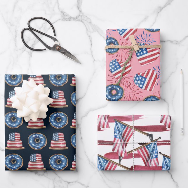 Watercolor flag of the US Wrapping Paper Sheet (Front)