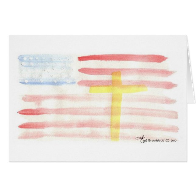 Watercolor Flag with Cross Customizeable Card (Front Horizontal)