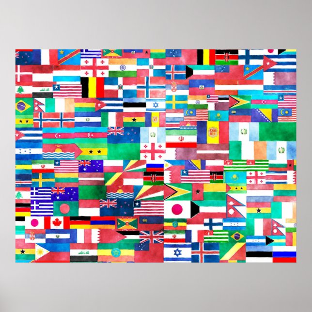 Watercolor Flags of the World Poster (Front)
