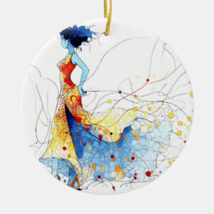 Watercolor Flamenco Dancer – Joy in Motion #2 Ceramic Tree Decoration