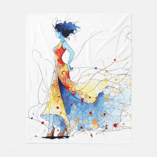 Watercolor Flamenco Dancer – Joy in Motion #2 Fleece Blanket (Front)
