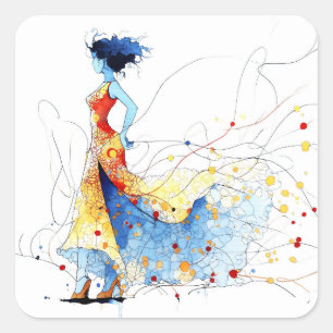 Watercolor Flamenco Dancer – Joy in Motion #2 Square Sticker