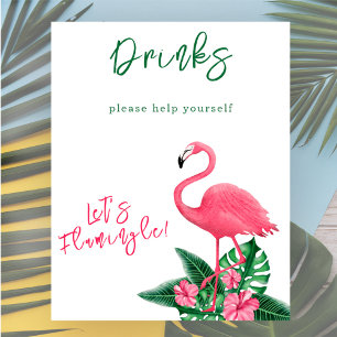 Watercolor flamingo baby shower - Drinks Poster