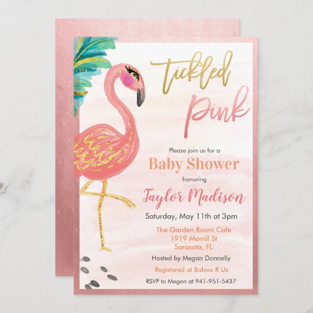 Watercolor Flamingo Baby Shower Invitation (Front/Back)