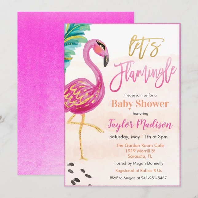 Watercolor Flamingo Baby Shower Invitation (Front/Back)
