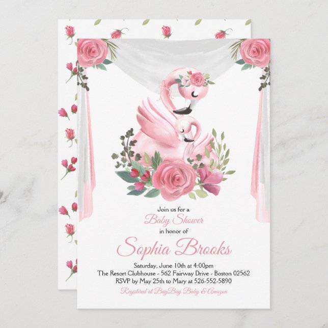 Watercolor Flamingo Baby Shower Invitation (Front/Back)