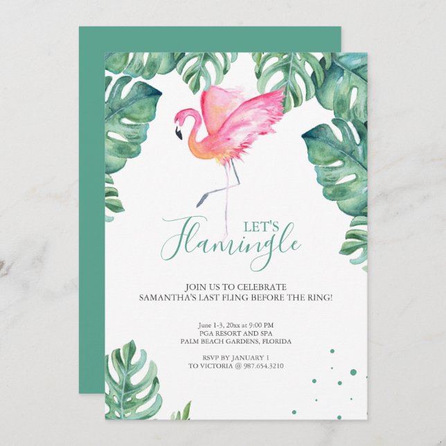 Watercolor Flamingo Bachelorette Party Invitation (Front/Back)