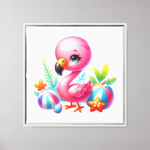 Watercolor Flamingo Cartoon Clipart-95059 Canvas Print