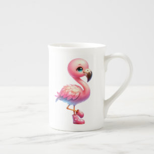 Watercolor Flamingo Cartoon Clipart Bone China Mug