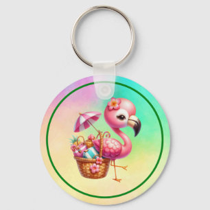 Watercolor Flamingo Cartoon Clipart Key Ring