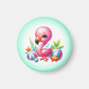 Watercolor Flamingo Cartoon Clipart  Magnet