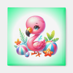 Watercolor Flamingo Cartoon Clipart  Magnet