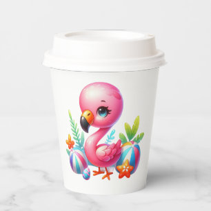 Watercolor Flamingo Cartoon Clipart Paper Cups