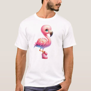 Watercolor Flamingo Cartoon Clipart T-Shirt