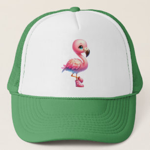 Watercolor Flamingo Cartoon Clipart Trucker Hat