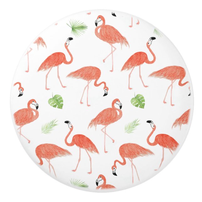 Watercolor Flamingo Ceramic Drawer Knob (Front)