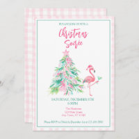 Watercolor Flamingo Christmas Soirée Invitation