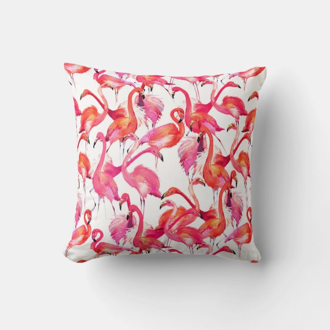 Watercolor Flamingo In Watercolors | Add Your Name Cushion (Front)
